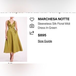 Marchesa Gown Notte Olive Green Floral Midi Dress